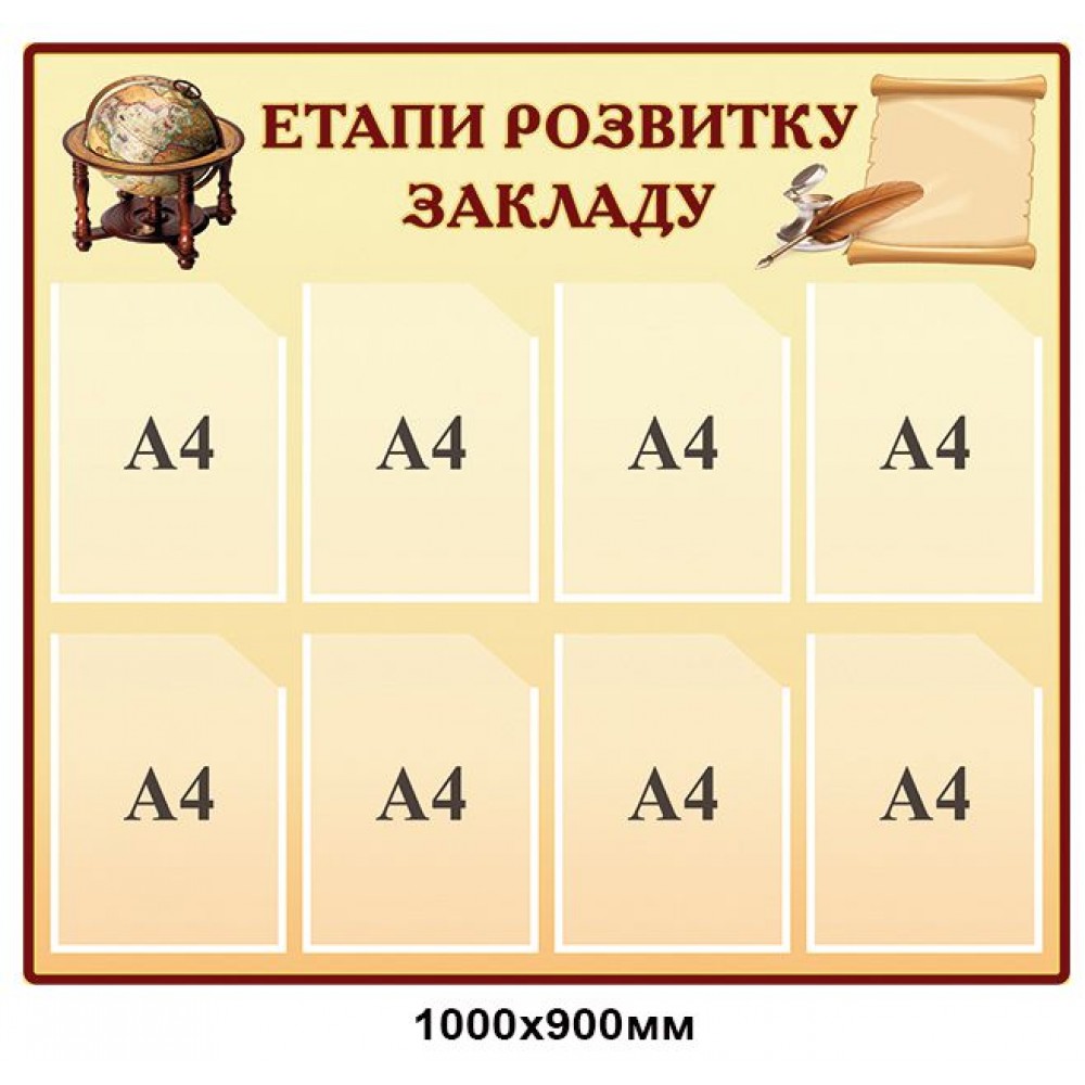 Стенд Этапы развития заведения (с карманами)